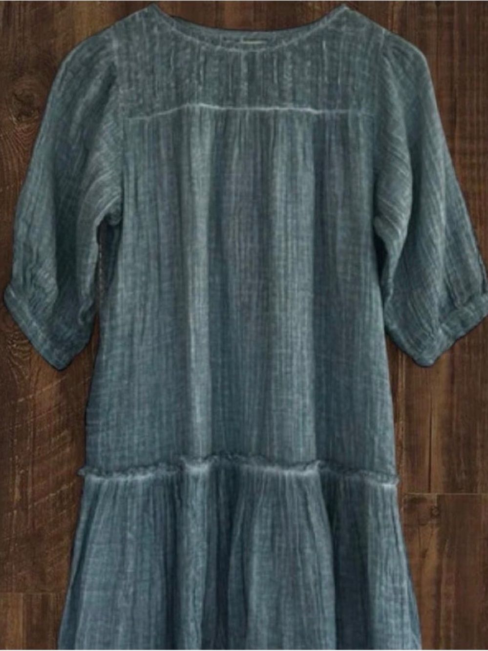 NATURAL LIFE Washed Denim Crinkled Gauze Tunic
